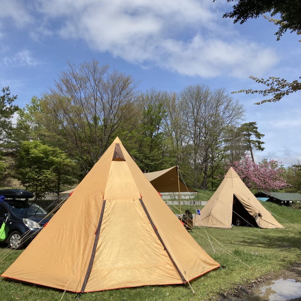 キャンプ場のテントの写真